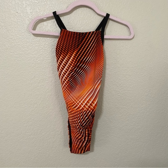 Speedo Endurance + Black and Orange One Piece Swim - Picture 1 of 6